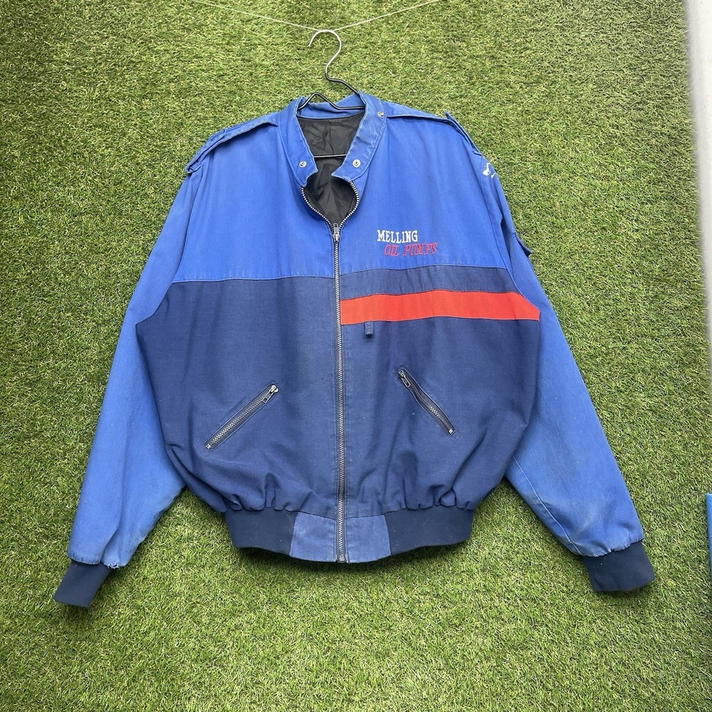 Vintage NASCAR Melling Oil Pump Jacket Mens XL Red Blue Full Zip Up Racing
